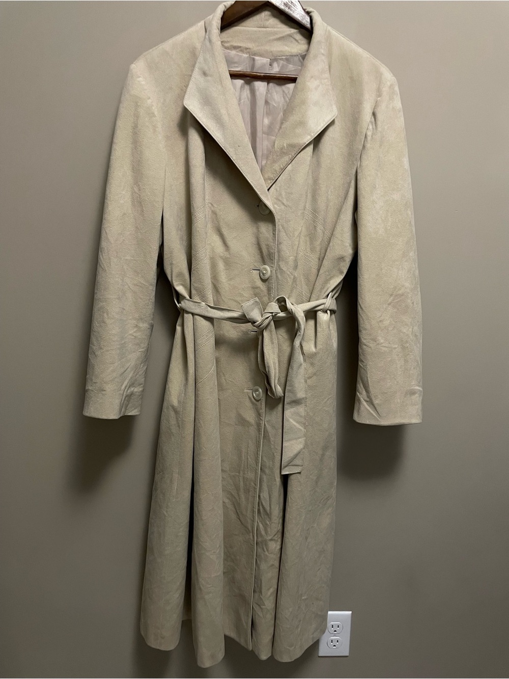 Olympic Vintage Classic Beige Faux Suede Trench Coat with Belt  women’s Size 16